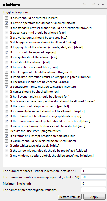 Eclipse jslint4java Options 2012-01-30.png